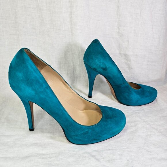 Talbots 8W Skyla 2 Suede 4.25” Stiletto Heels Pumps Teal Turquoise - Picture 2 of 15